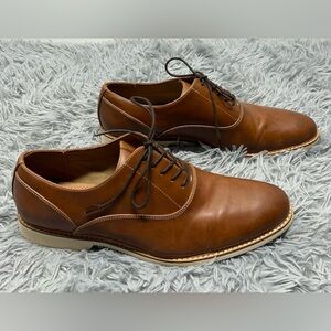 ALDO Mens US 10.5 Caramel Brown LEATHER Lace-Up Classic Oxfords Casual SHOES EUC